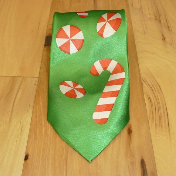 Christmas Mint & Candy Cane Men's Tie - Picture 1 of 6